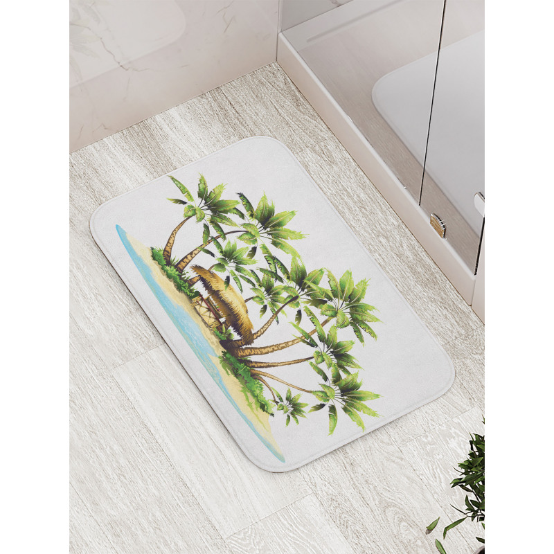 Trees and Bungalow Tiki Bar Bath Mat