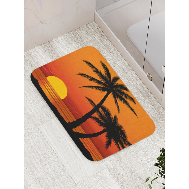 Orange Ombre Sunset and Trees Bath Mat