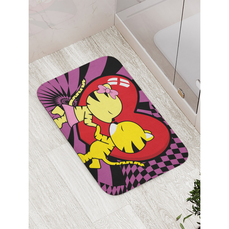 Cartoon Tigers Heart Bath Mat