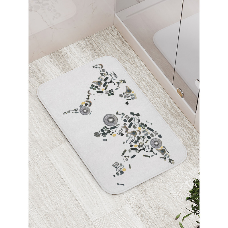 Car Parts World Map Bath Mat