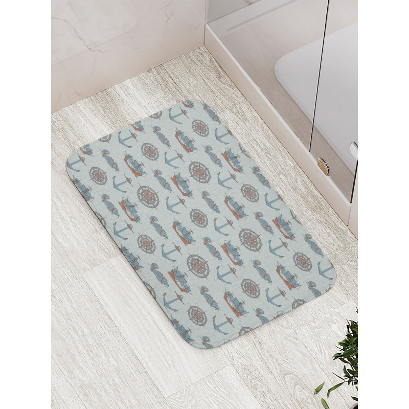 Anchor Windrose Fish Ships Bath Mat