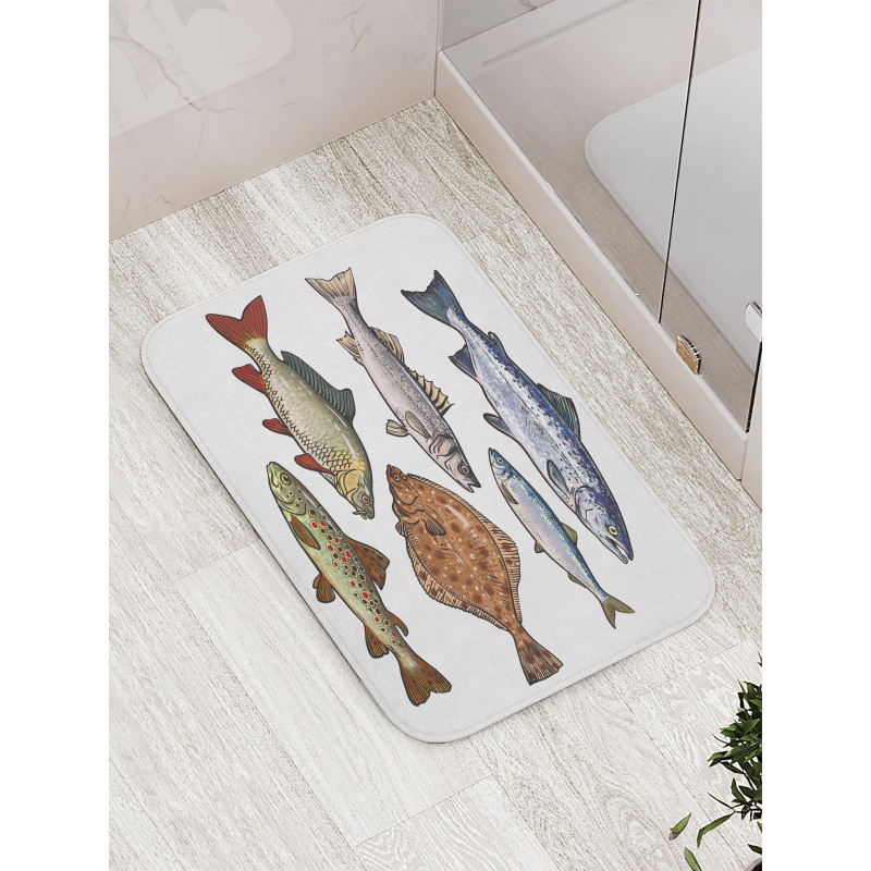 Drawn Various Species of Fish Bath Mat