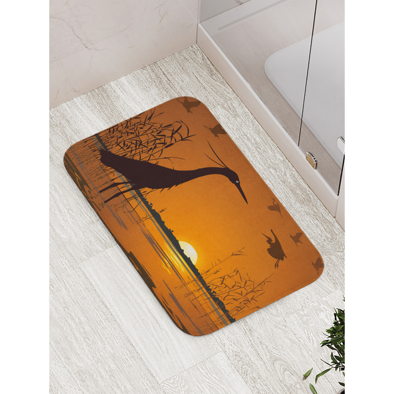 Bird Silhouettes Swamp Sunset Bath Mat