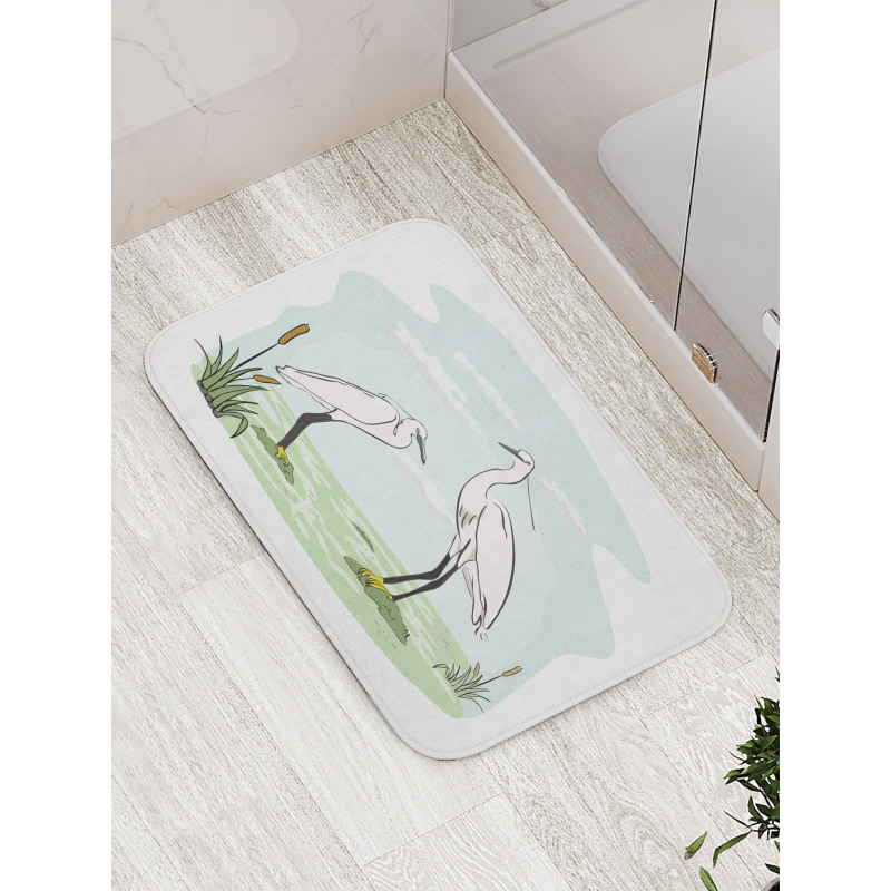 2 Herons in Marsh Cartoon Bath Mat