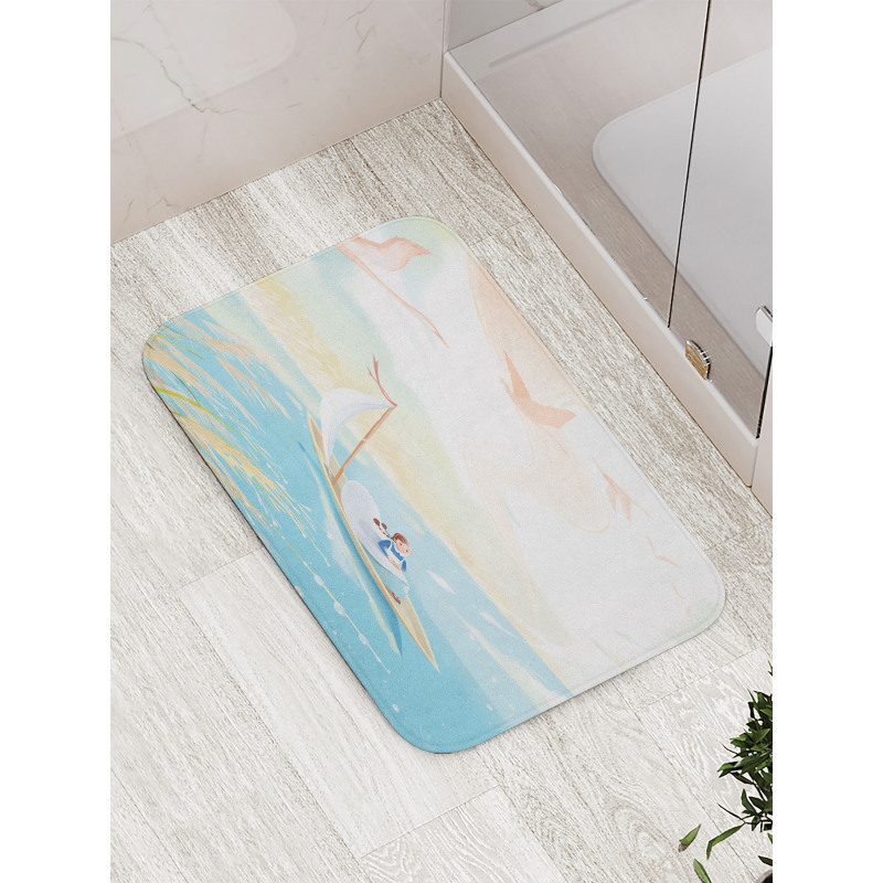 Girl in Boat on Lake Birds Bath Mat