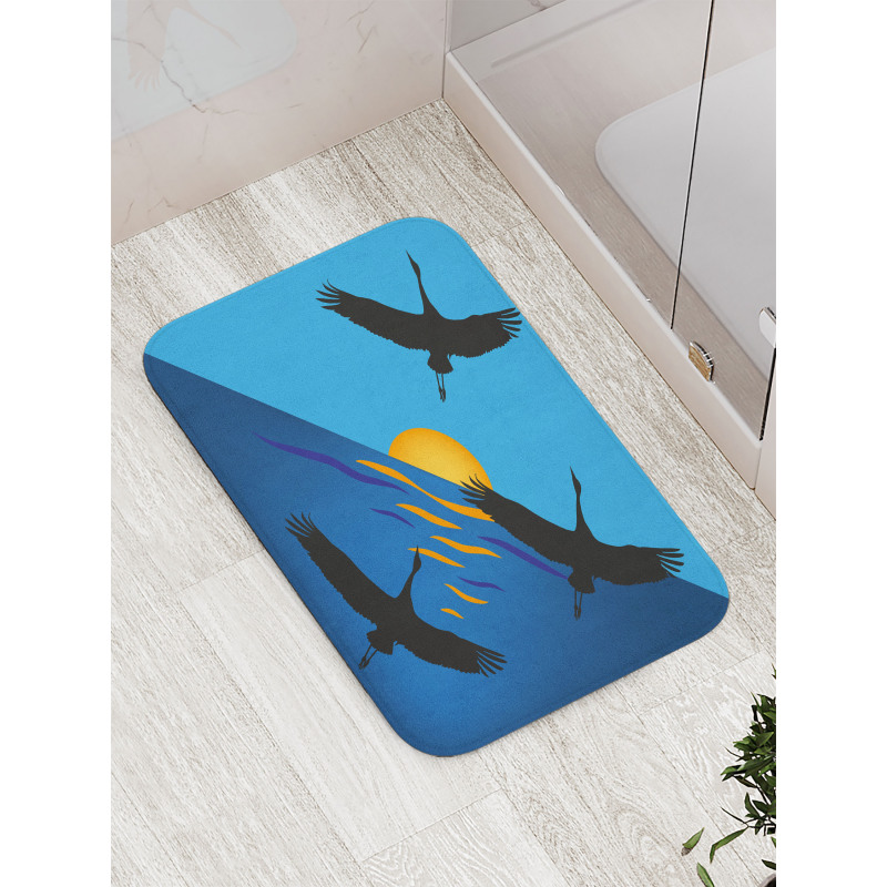 Flying Bird at Horizon Sunset Bath Mat