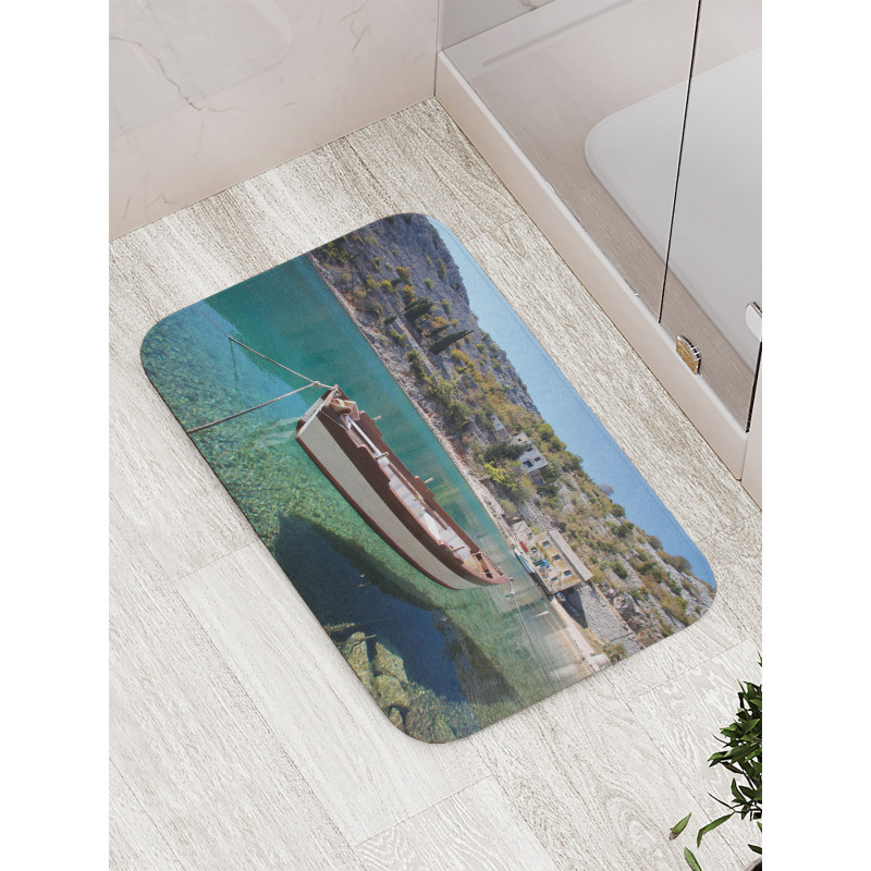 Tranquil Scene Boat on Bay Bath Mat