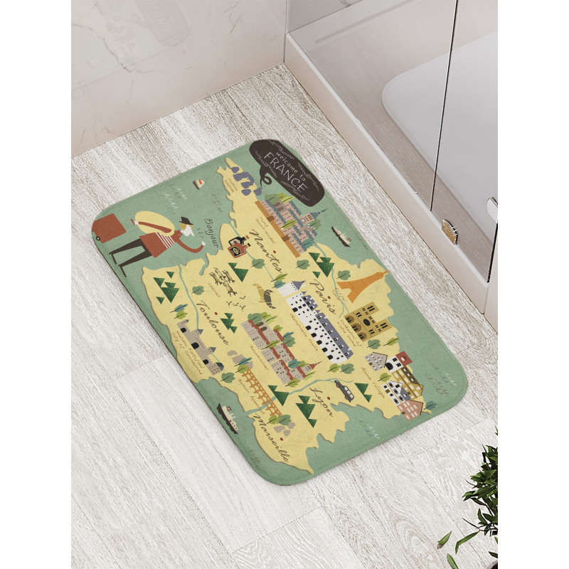 Travel Landmarks Map Doodle Bath Mat