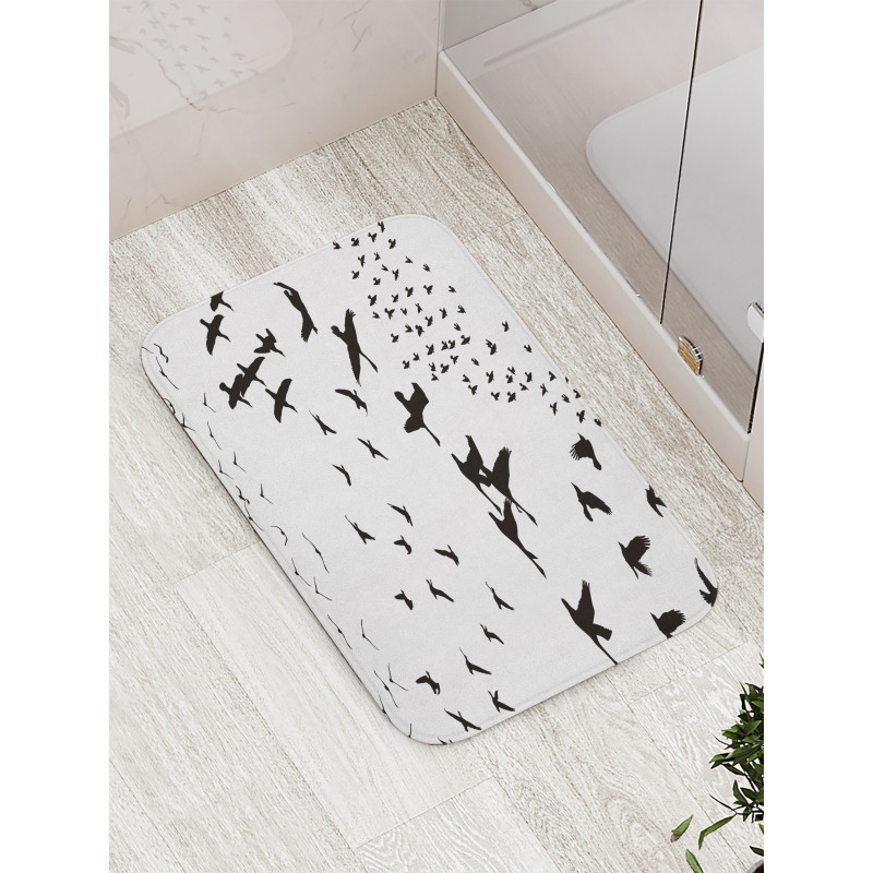 Monochrome Flying Birds Bath Mat