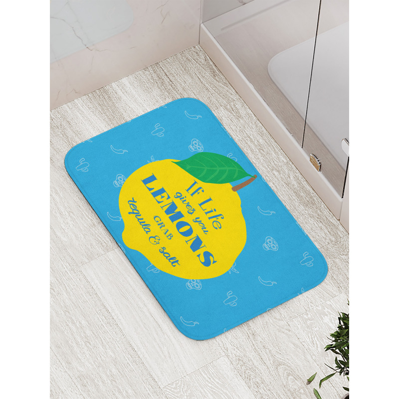 Mexican Words on Lemon Bath Mat