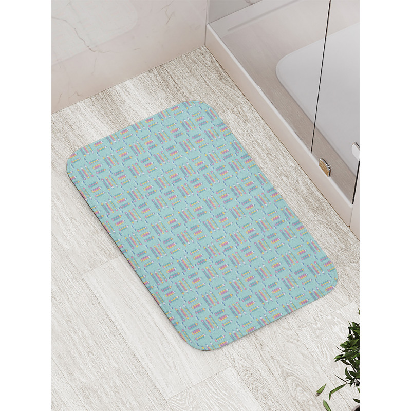 Colorful Cartoon Pencils Bath Mat