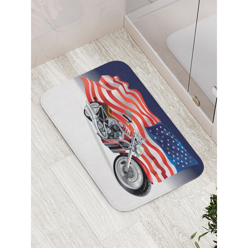 Motorbike and US Flag Bath Mat
