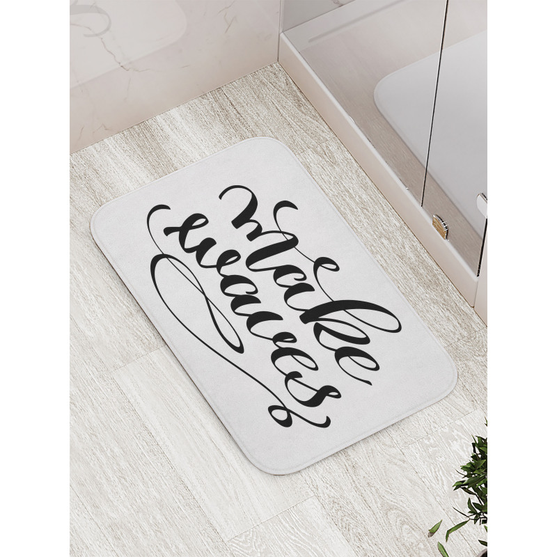 Monochrome Style Cursive Bath Mat