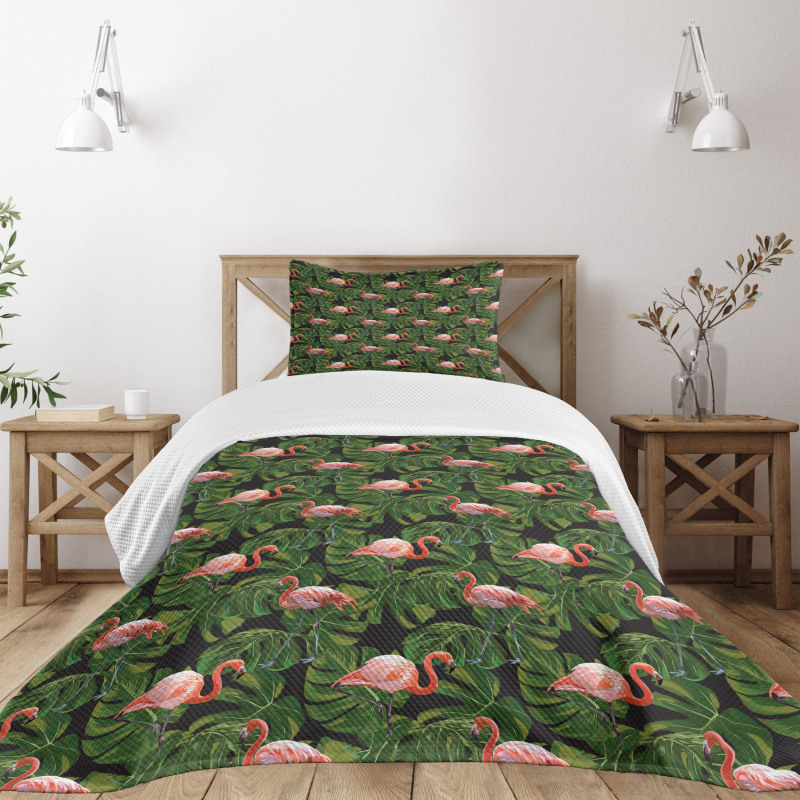 Exotic Bird and Monstera Bedspread Set