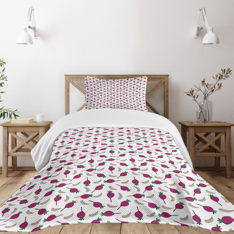 Cartoon Garlic and Beet Bedspread Set