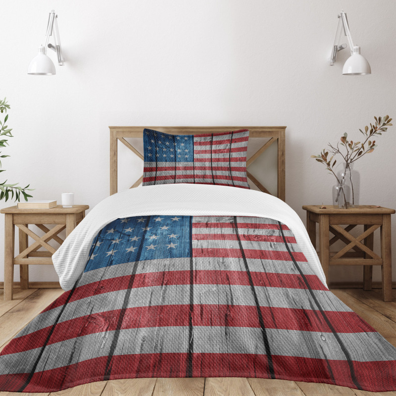 Worn Style American Flag Bedspread Set