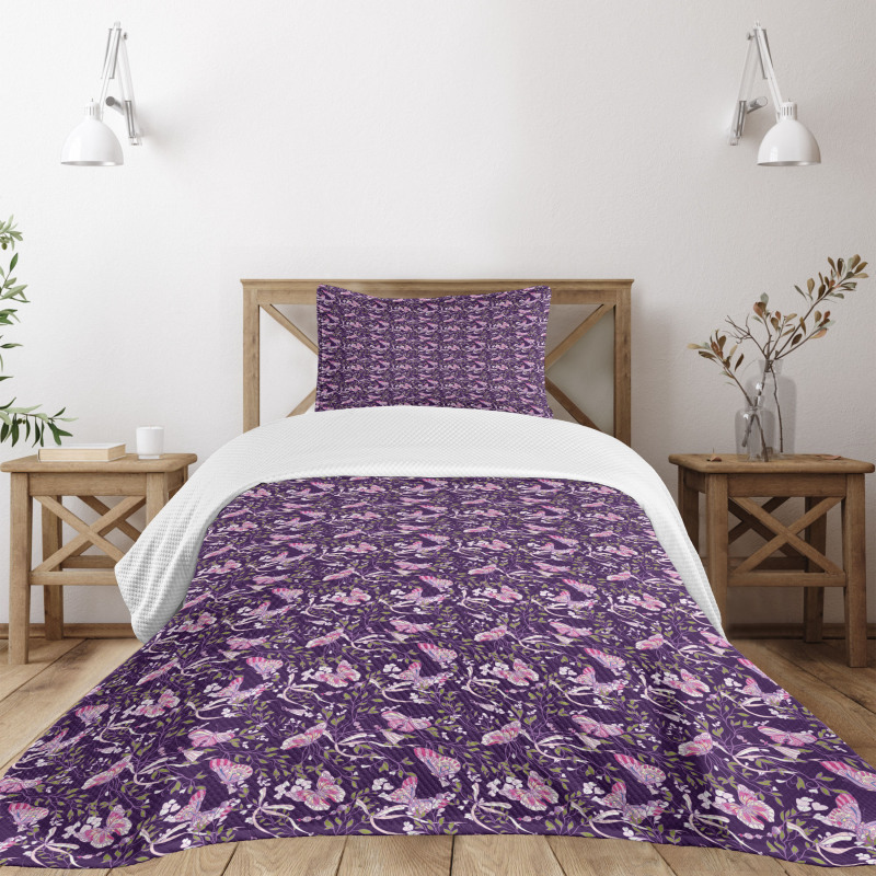 Butterflies Floral Branches Bedspread Set