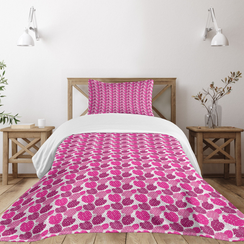 Pink Color Palette Leaves Bedspread Set