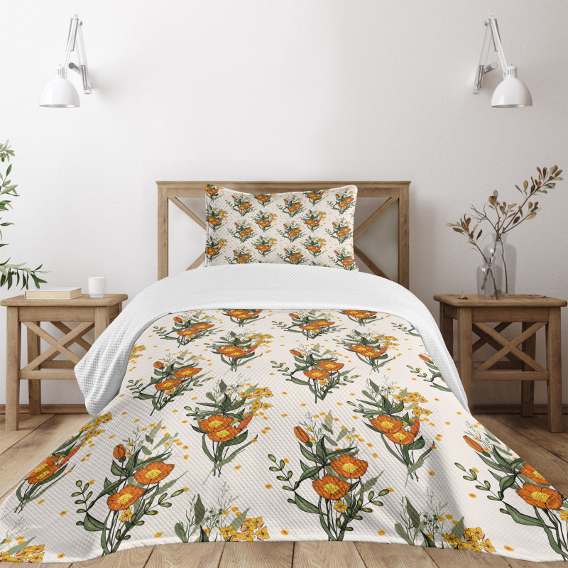 Vintage California Poppy Bedspread Set