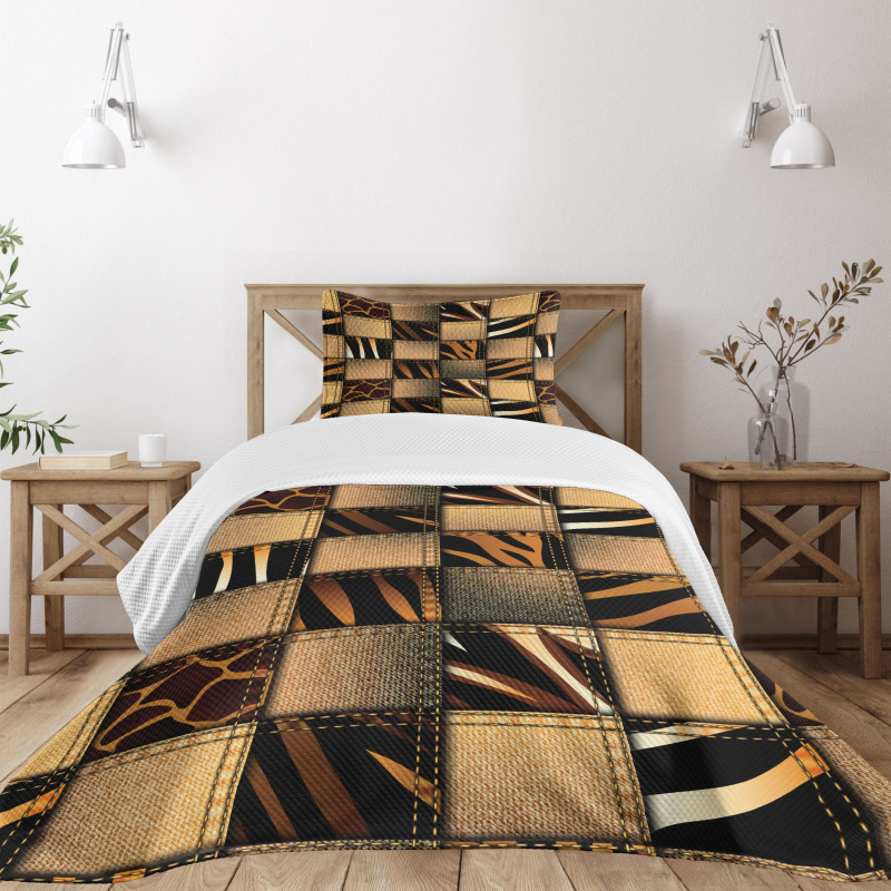 Jeans Denim Patchwork Bedspread Set