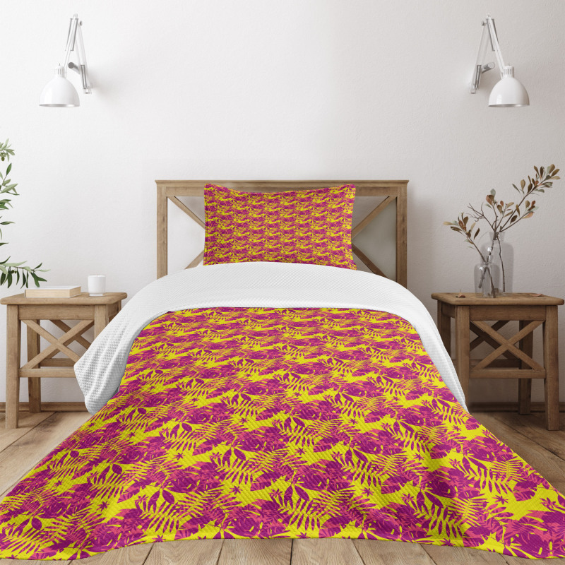 Modern Vibrant Tropic Leaves Bedspread Set