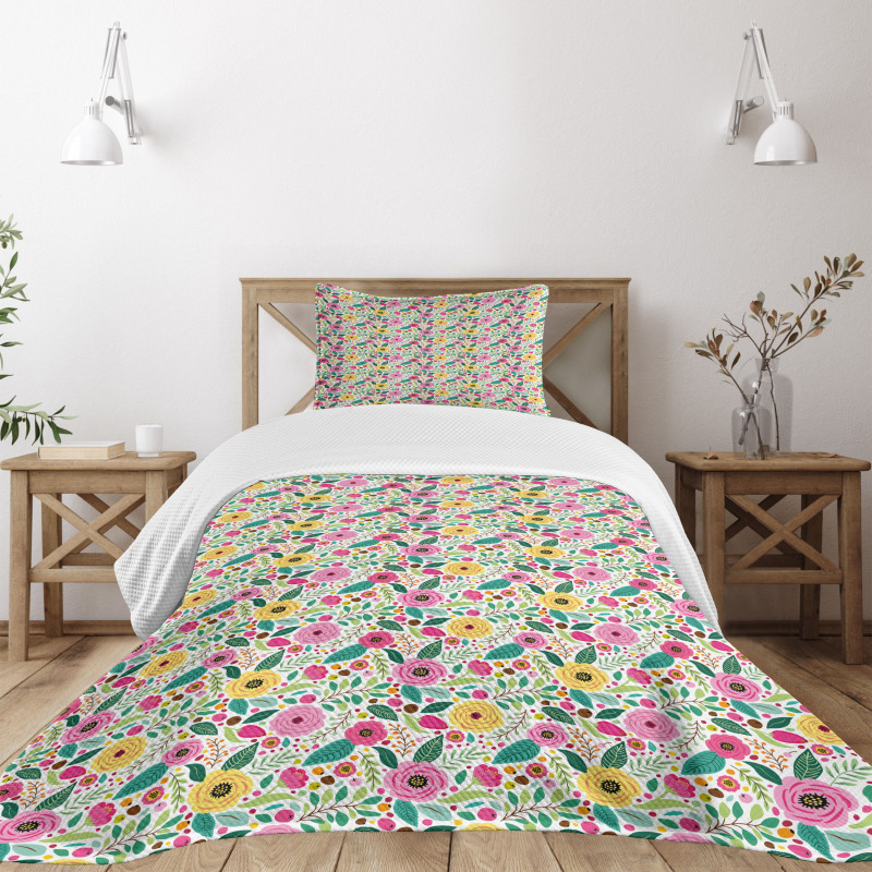 Doodle Peonies Berries Leaves Bedspread Set