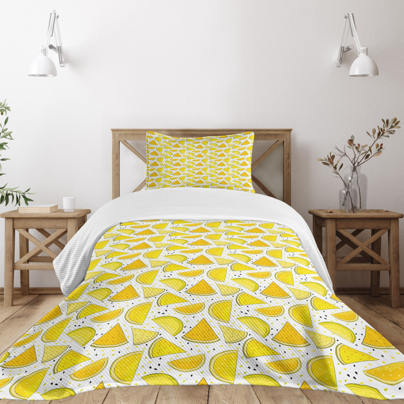 Yellow Color Palette Slices Bedspread Set