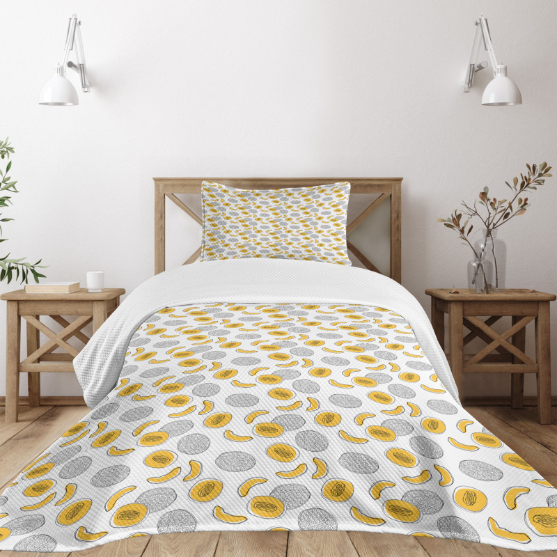 Monochrome Fruit Sketch Art Bedspread Set