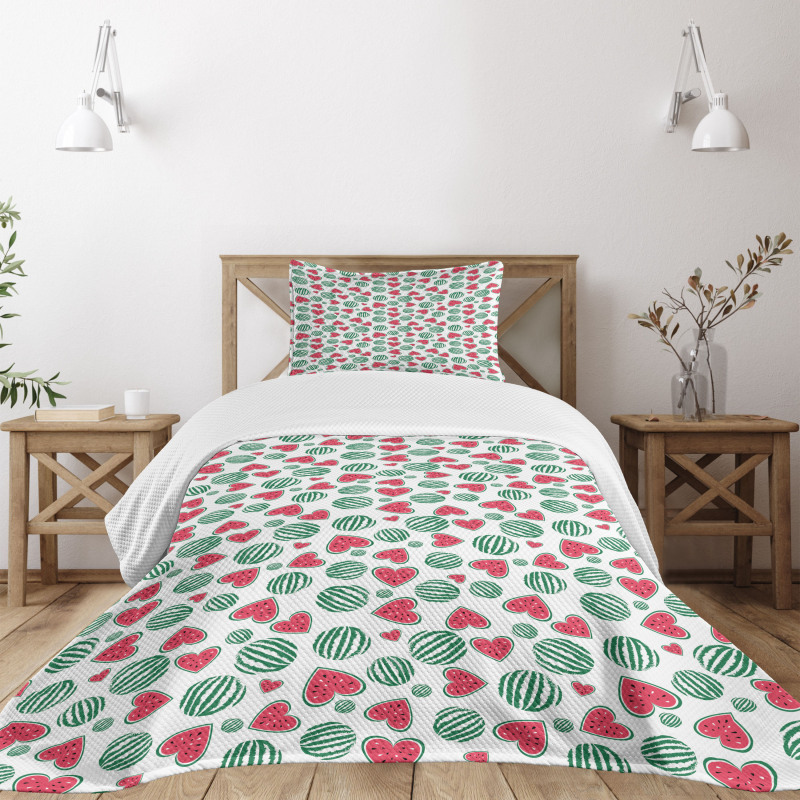 Watermelon Fruit Heart Slices Bedspread Set