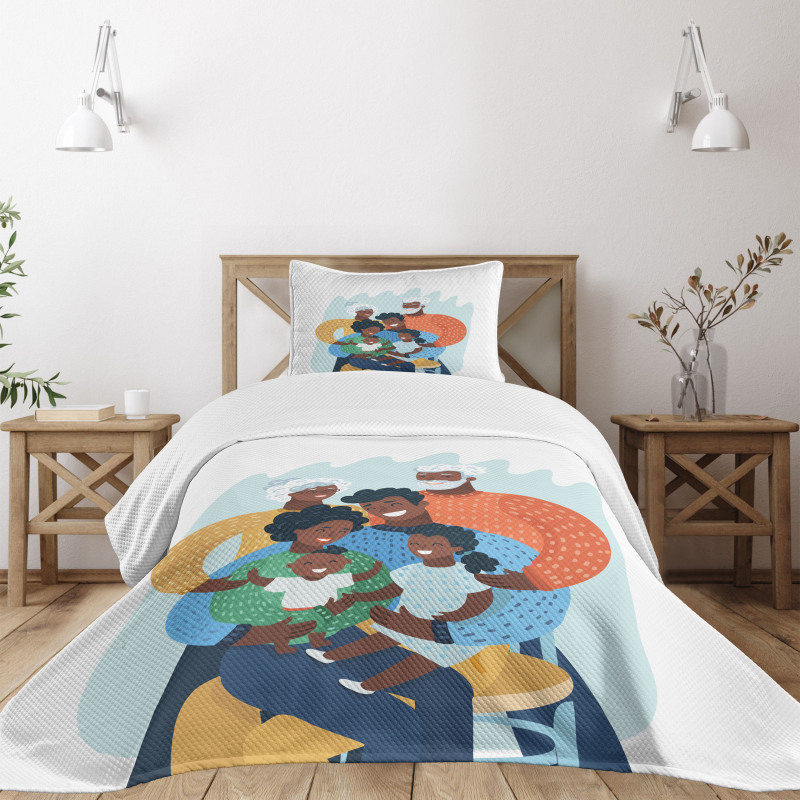 Happy Family Scene Bedspread Set