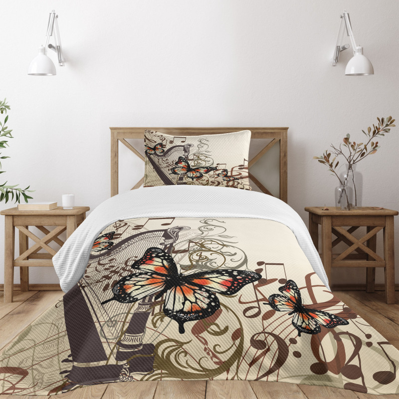 Harp Ornament Butterfly Bedspread Set