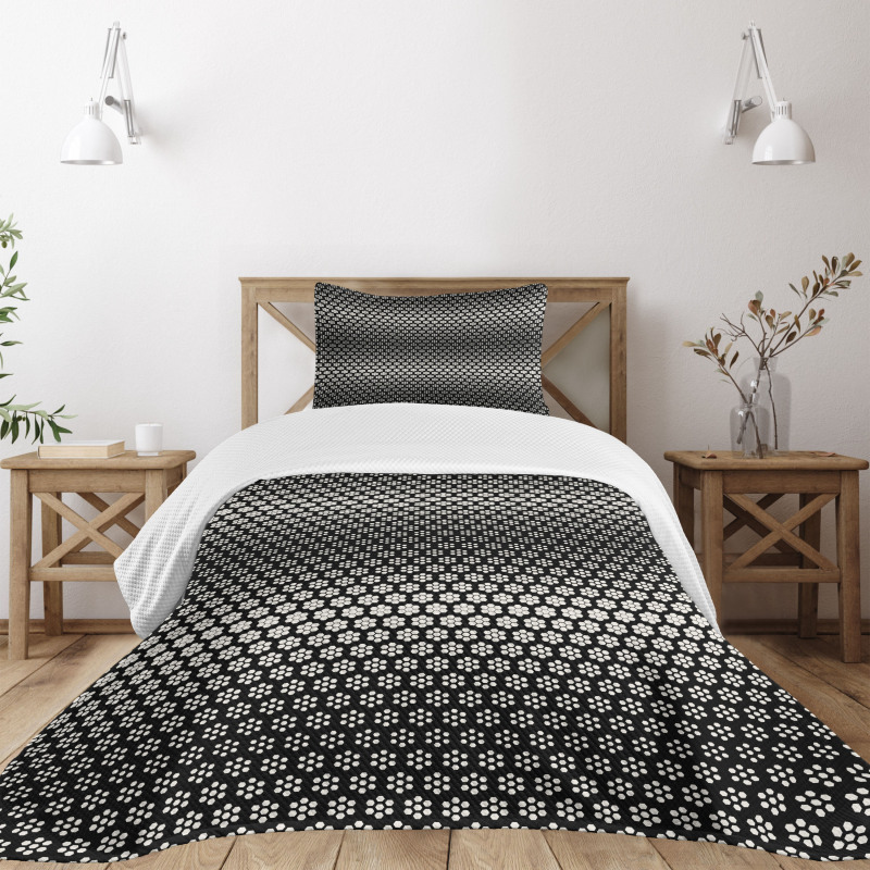 Halftone Hexagons Flowers Bedspread Set