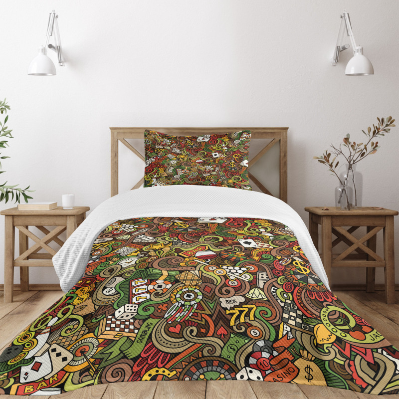 Doodle Style Art Bingo Bedspread Set