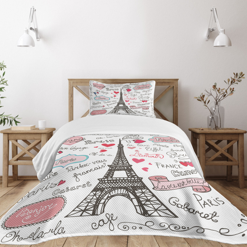 Paris Letter Heart Bedspread Set