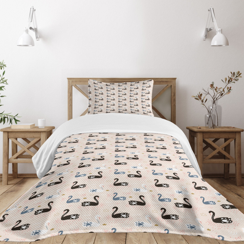 Black White Aquatic Bird Bedspread Set