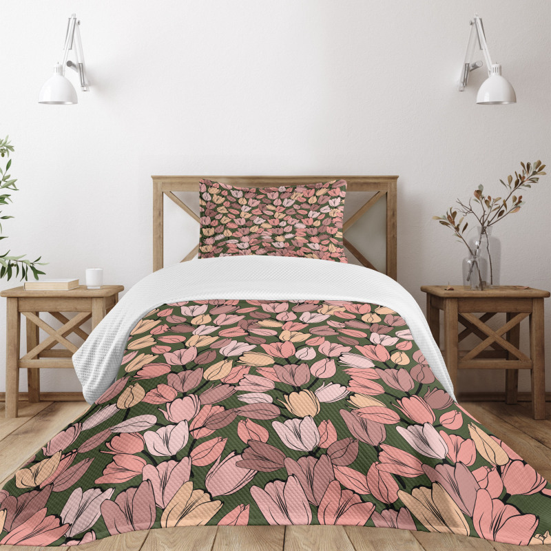 Retro Tulips Flowers Bedspread Set