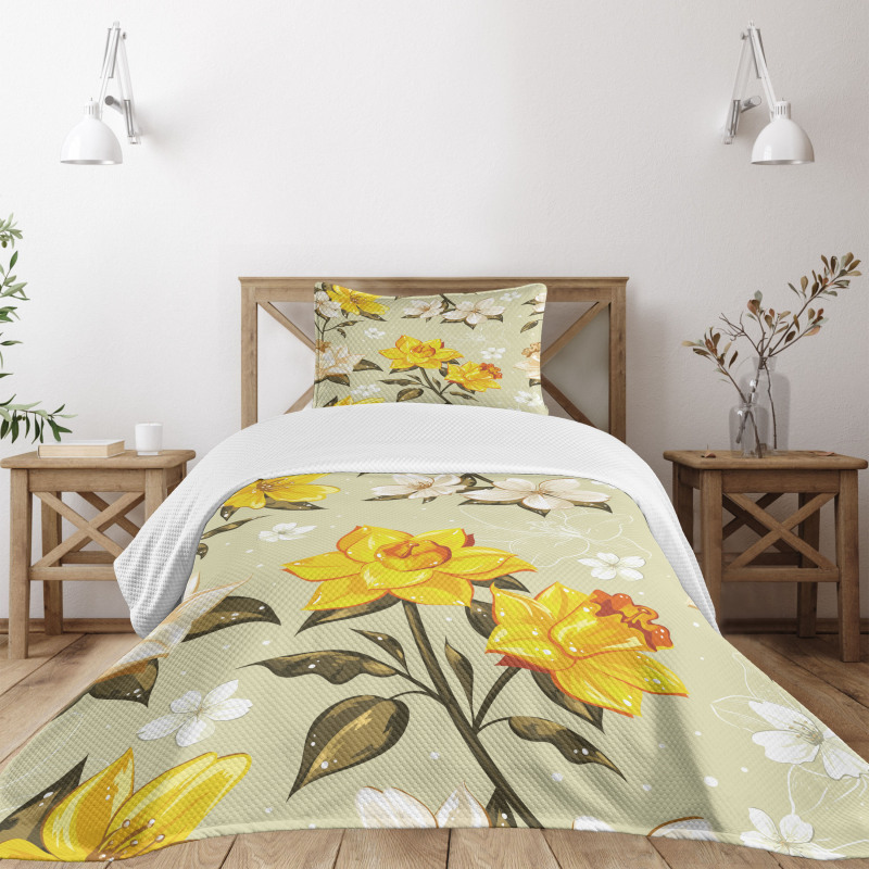 Floral Narcissus Branch Bedspread Set