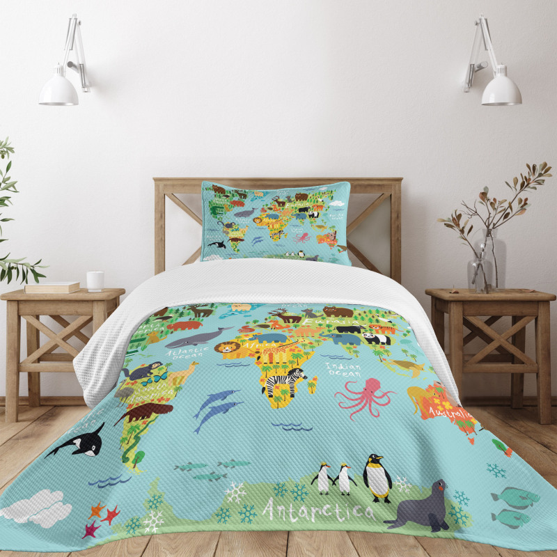 Animal Map of the World Bedspread Set