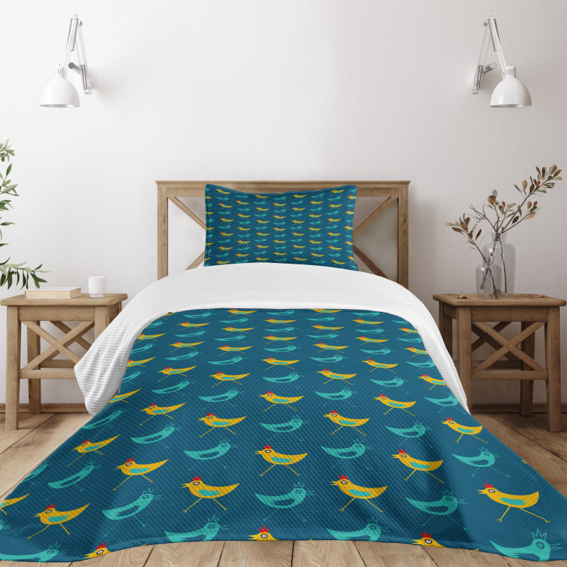 Funny Abstract Chickens Bedspread Set