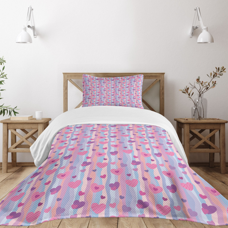 Hearts Stripes Wedding Bedspread Set