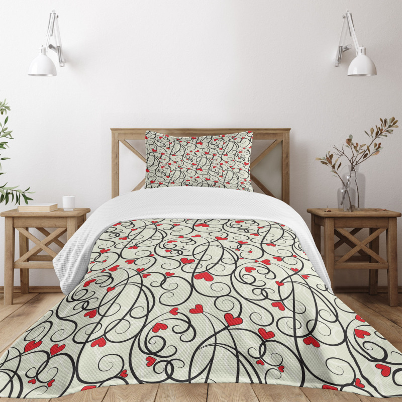 Wave Floral Heart Swirls Bedspread Set