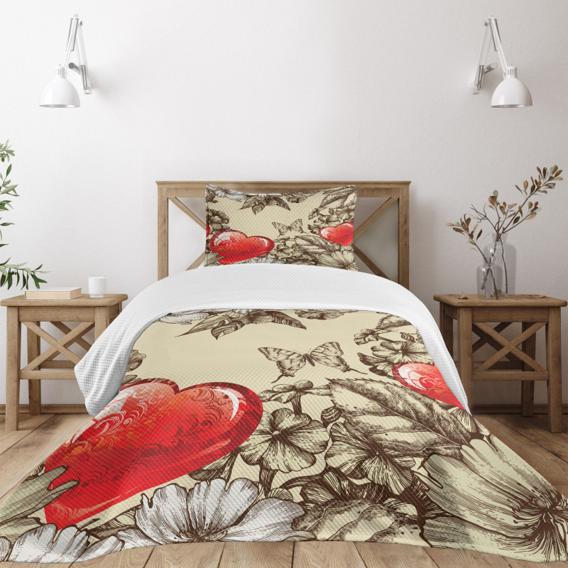 Flowers and Butterfly Bedspread Set