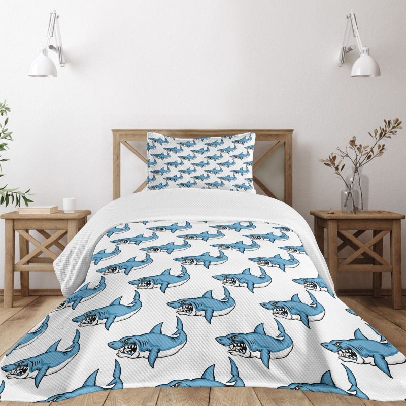 Sea Fierce Wild Shark Bedspread Set