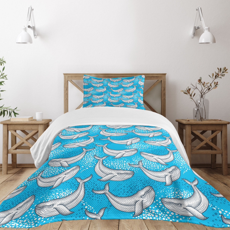 Dotted Whale Sea Ocean Bedspread Set