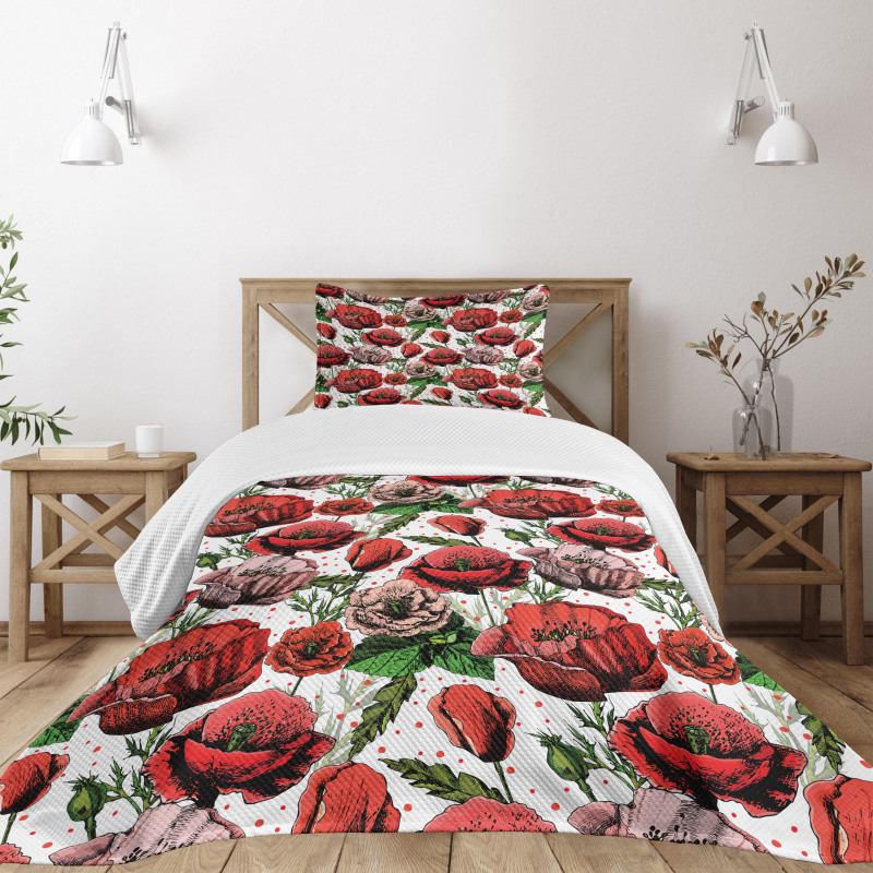 Colorful Petals Polkadots Bedspread Set
