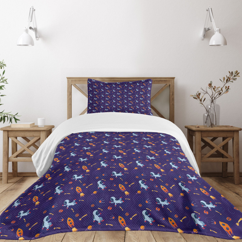 Astronauts Planets on Space Bedspread Set