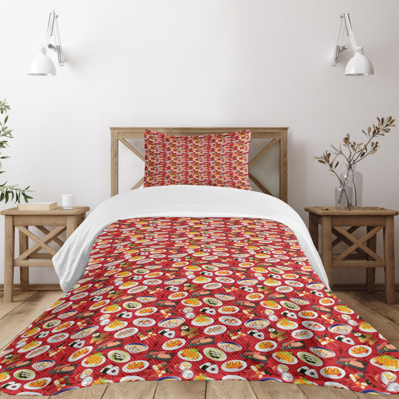 Cartoon Japan Cuisine Meals Bedspread Set