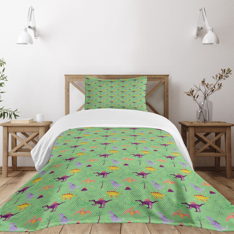 Sketch and Cartoon Dinosaur Bedspread Set