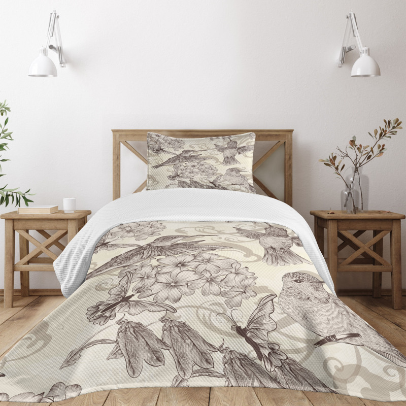 Old Birds and Flowers Bedspread Set