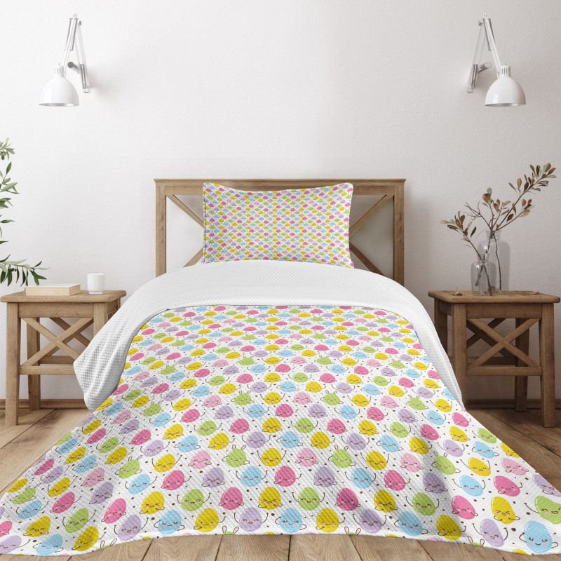 Colorful Happy Eggs and Dots Bedspread Set